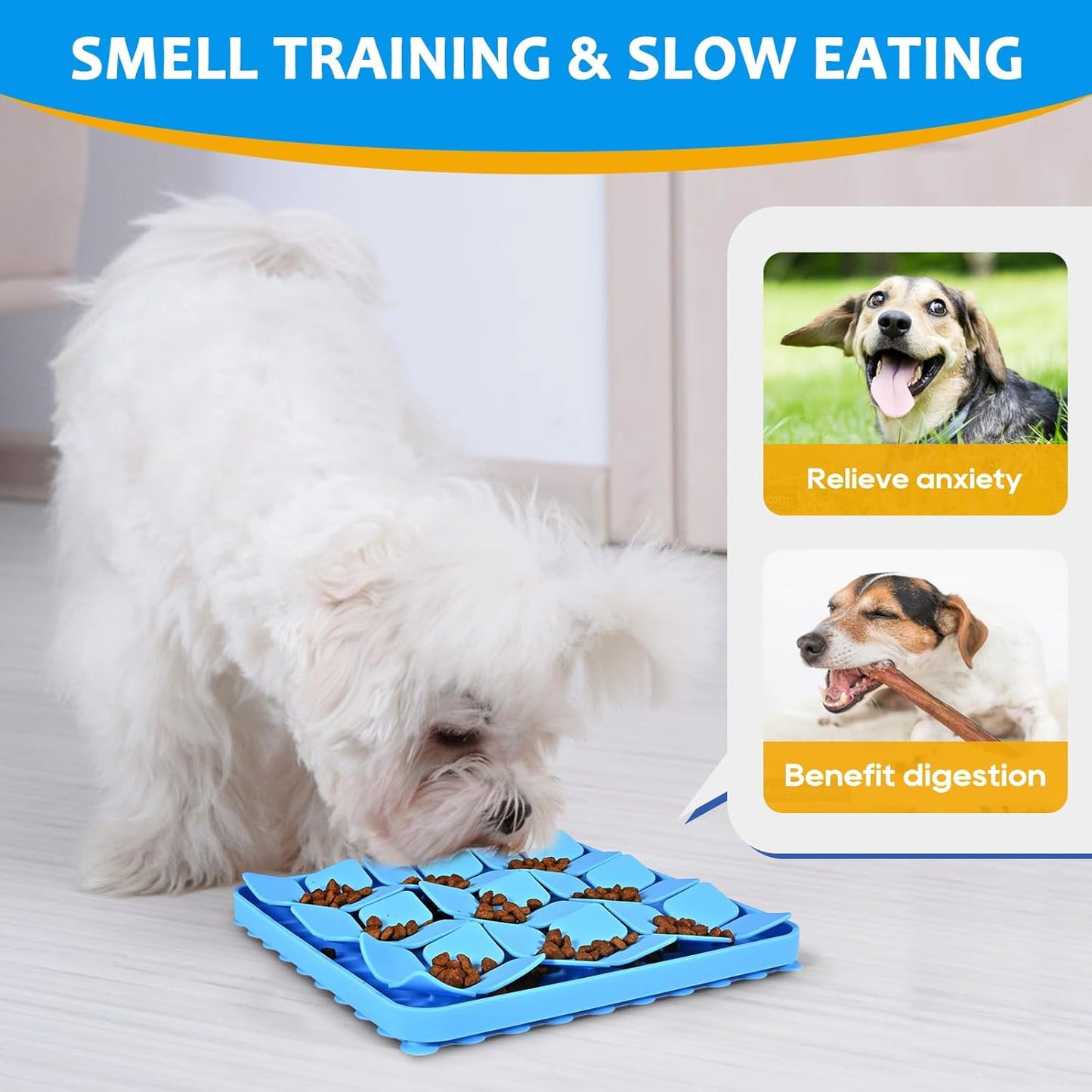 Silicone Snuffle Mat for Dogs 2 Pack, Silicone Dog Slow Feeder Lick Mat with Suction Cups, Dog Puzzle Feeder Toys Sniff Mat Foraging Mat for Smell Training Slow Eating, Blue & Purple