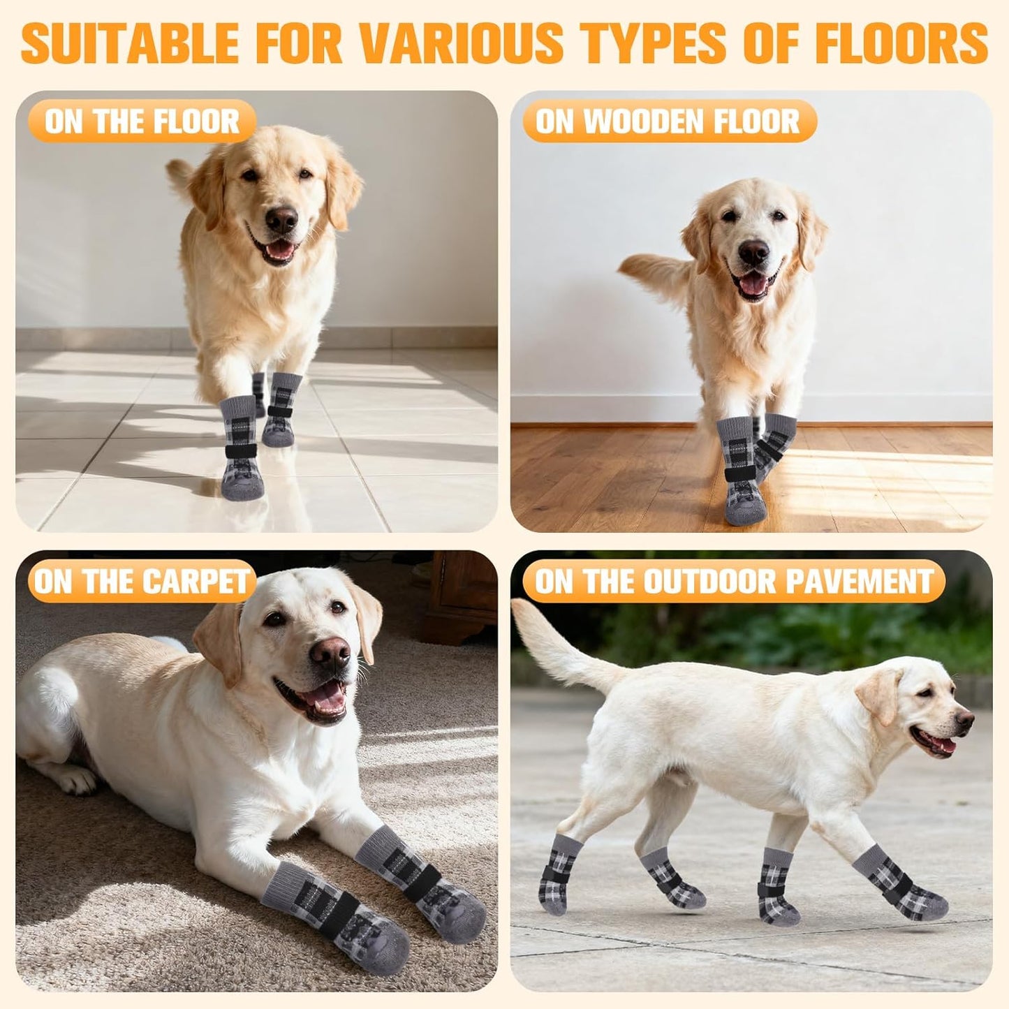 EXPAWLORER Dog Socks for Hardwood Floors, Dog Booties for Winter, Dog Boots & Paw Protectors Pavement to Prevent Licking, Anti Slip Dogs Shoes for Small Medium Large Senior Dogs,Khaki L