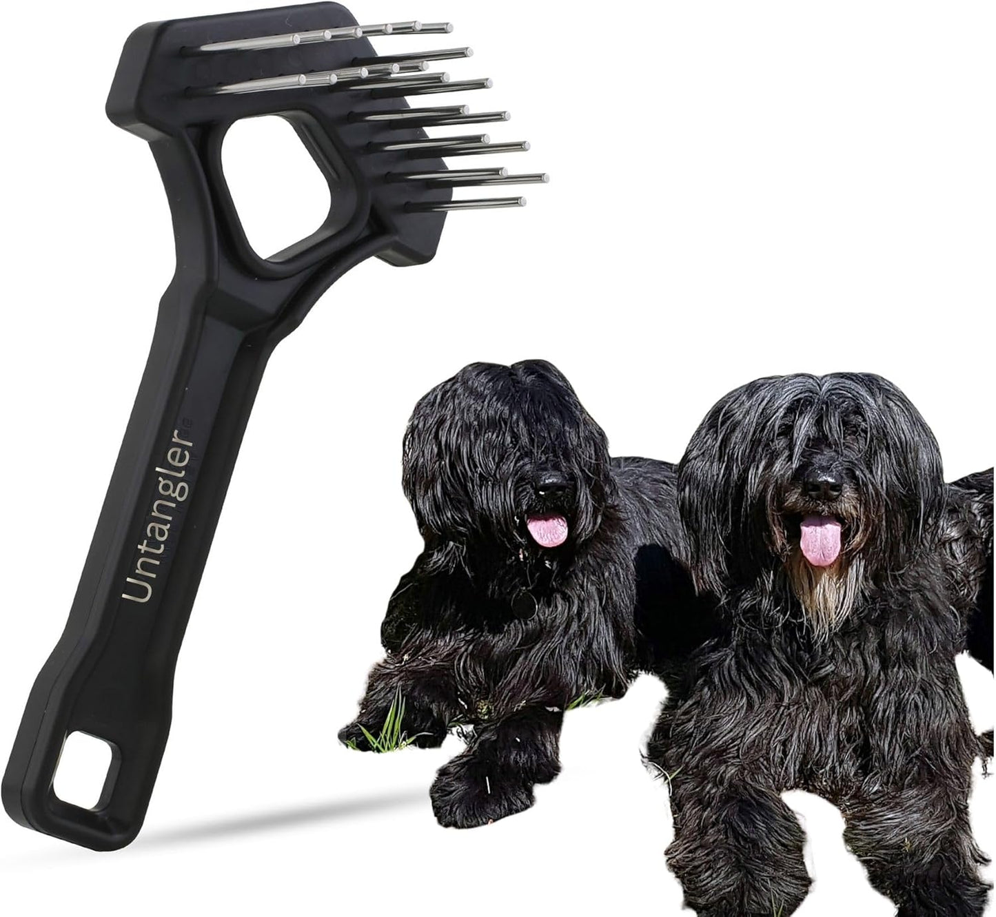 Undercoat Mini-Rakes for Effective Dematting and Grooming Dogs and Cats has V-Shape Head and Double Row, Stainless-Steel Rotating Teeth (Extra-Long Tooth Mini Rake)