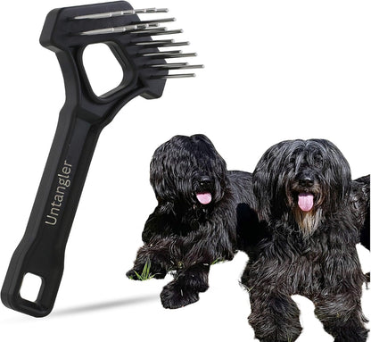 Undercoat Mini-Rakes for Effective Dematting and Grooming Dogs and Cats has V-Shape Head and Double Row, Stainless-Steel Rotating Teeth (Extra-Long Tooth Mini Rake)