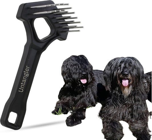 Undercoat Mini-Rakes for Effective Dematting and Grooming Dogs and Cats has V-Shape Head and Double Row, Stainless-Steel Rotating Teeth (Extra-Long Tooth Mini Rake)