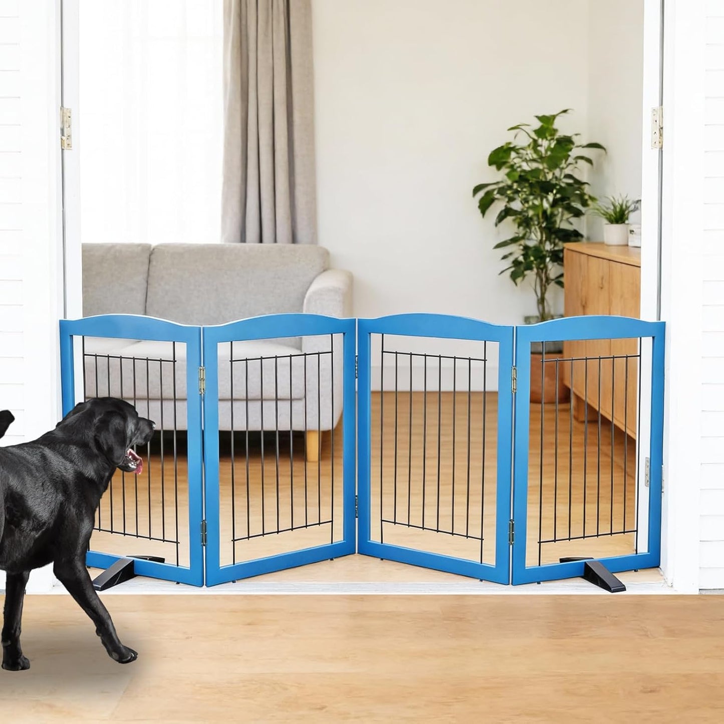 ZJSF Freestanding Dog Fence Indoor, Foldable Dog Gate for Doorways, Stairs or Hallways, Sturdy Wood Extra Wide Pet Gate with Support Feet for The House, White, 24 "Height-3 Panels