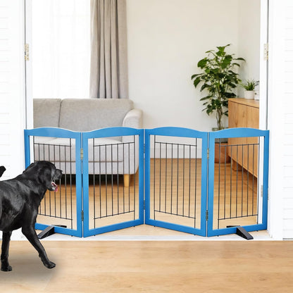 ZJSF Freestanding Dog Fence Indoor, Foldable Dog Gate for Doorways, Stairs or Hallways, Sturdy Wood Extra Wide Pet Gate with Support Feet for The House, White, 24 "Height-3 Panels