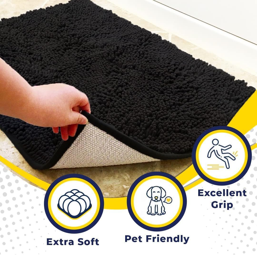 Muddy Mat® Pack of 3 Highly Absorbent Microfiber Dog Door Mat and Pet Rug, Non Slip Thick Washable Area Mat Soft Chenille for Kitchen Bathroom Bedroom and Outdoor - Beige Small, Medium & Large