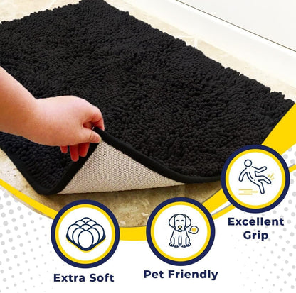 Muddy Mat® Pack of 3 Highly Absorbent Microfiber Dog Door Mat and Pet Rug, Non Slip Thick Washable Area Mat Soft Chenille for Kitchen Bathroom Bedroom and Outdoor - Beige Small, Medium & Large