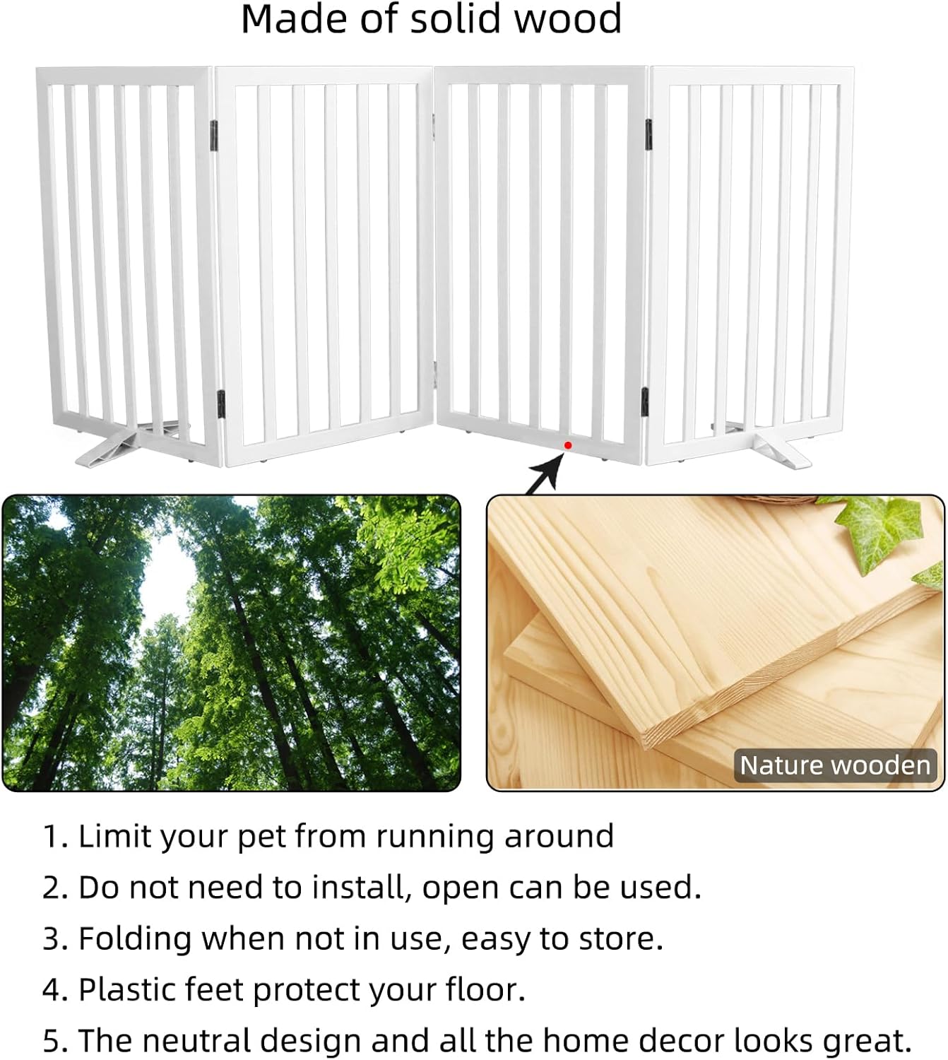 ZJSF Freestanding Indoor Dog Gate for House Foldable Wood Puppy Gate for Doorways Pet Gate for Stairs Extra Wide Pet Fence, Brown, 24" Height 3 Panels