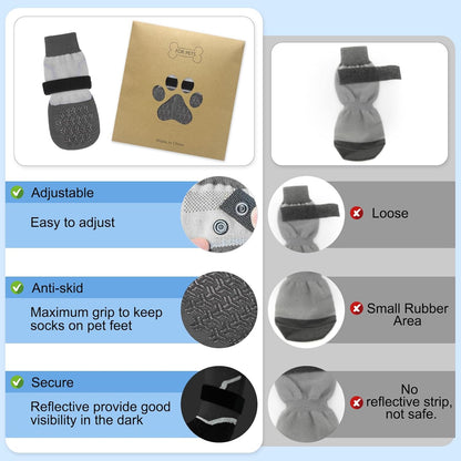 BEAUTYZOO 6PCS Dog Socks to Prevent Licking Paws, Anti Slip Dog Shoes for Hot Pavement Hardwood Floors, Traction Control Toe Grips Boots & Paw Protectors for Small Medium Large Senior Dogs, Grey S
