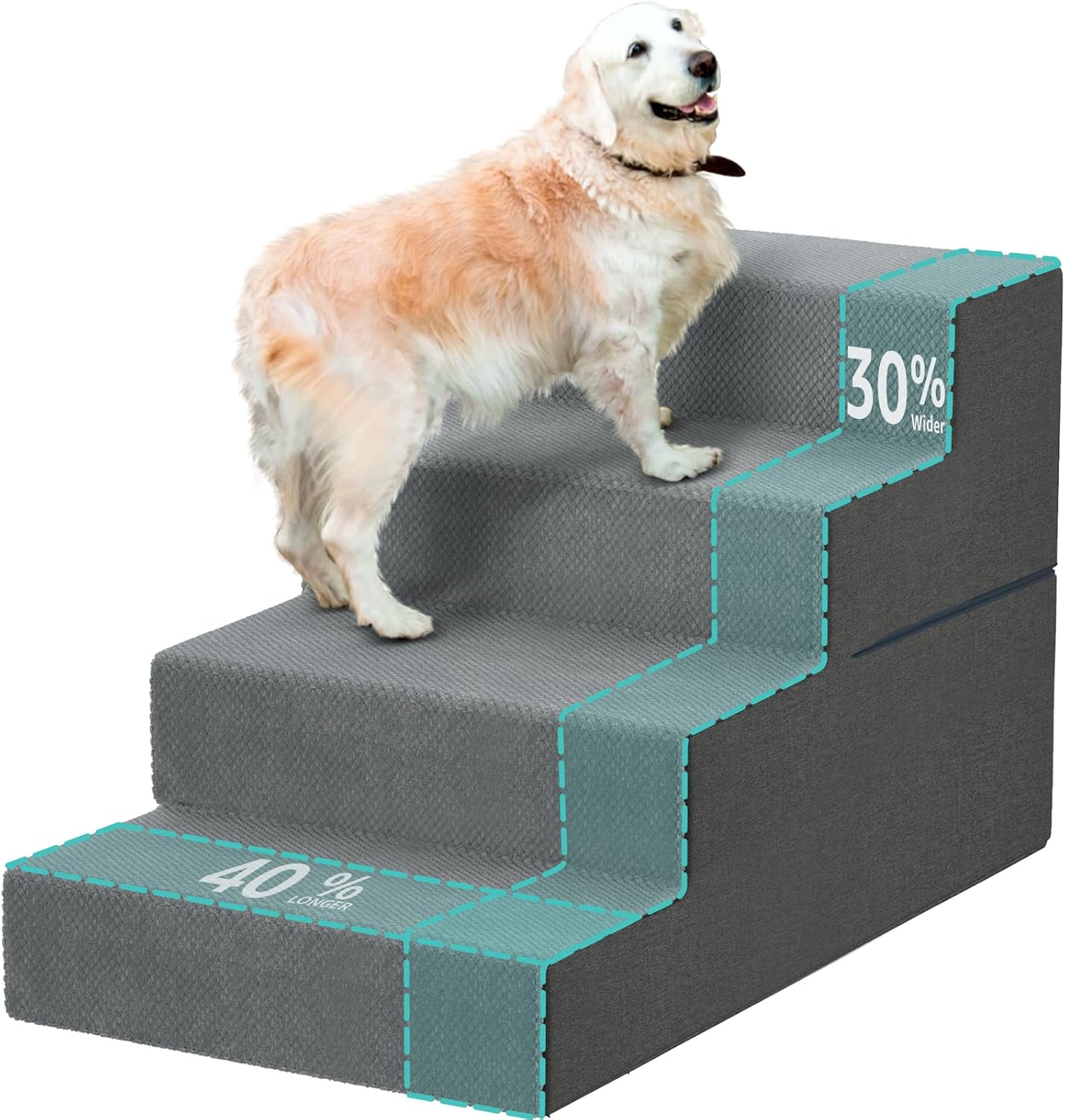 YENING Large Dog Stairs for High Beds - Extra Wide Pet Steps for Large Dogs to Get on Tall Bed 3 Deep Step Cat Ramp for Couch
