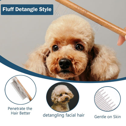 Slicker Brush for Dogs (Goldendoodles, Poodles) - Detangle, Fluff & Style Like a Pro | with Combs and Dog Bath Brush (4PCS, Wooden, Large)