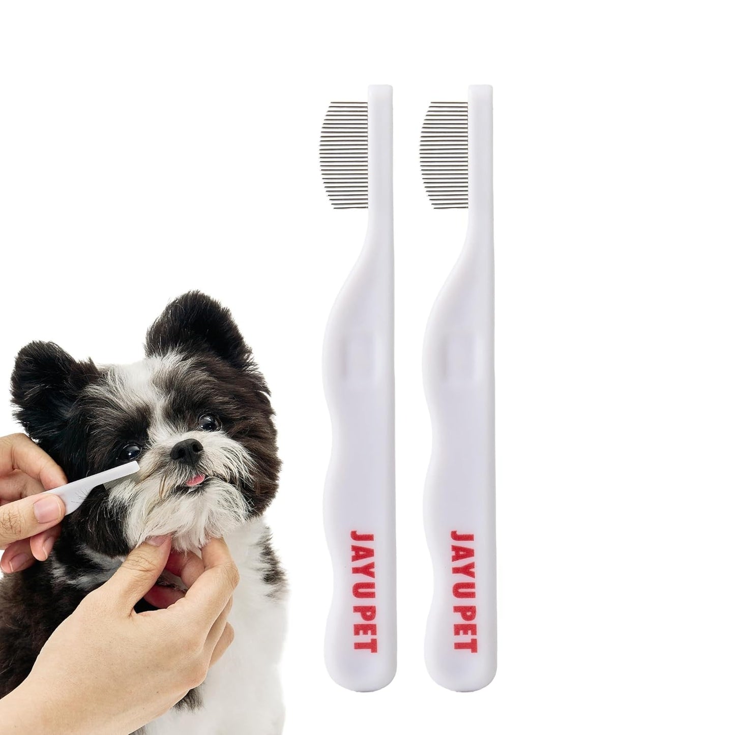 JAYU PET Facial Grooming Comb - Dog Eye Combs, Stress-free Eye Gunk Remover for Dogs & Cats, Pet Facial Brush, Cat Grooming Kit, Stainless Steel Deshedding Comb (1ea)