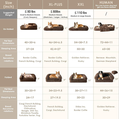 EHEYCIGA Foldable XXL Dog Bed for Large Sized Dog, 54"x38"x7.5" Faux Fur Fluffy Pet Couch Bed, Orthopedic Calming Memory Foam Big Pet Bed, Washable Pet Sofa Bed with Non-Slip Bottom, Dark Grey
