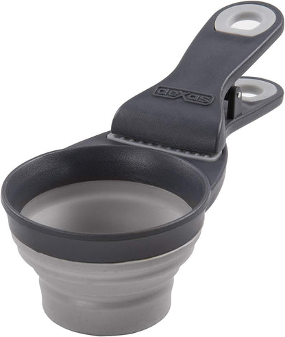 Dexas Pets Collapsible KlipScoop Collapsible Dry Dog Food Scoop and Dog Food Bag Clip, 1 Cup Capacity, Pro Blue