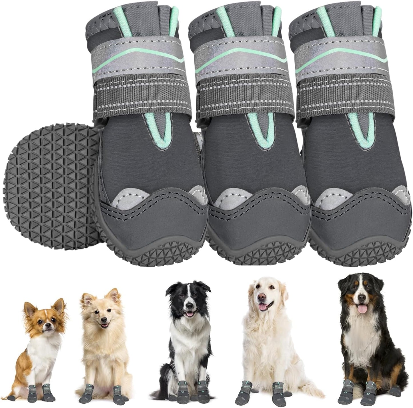 SlowTon Dog Shoes for Large Small Medium Dogs - Breathable Dog Boots for Summer Hot Pavement, Paw Protector for Outdoor Walking Winter Snow, Anti-Slip Rubber Dog Booties for Hardwood Floor (Green, 6)