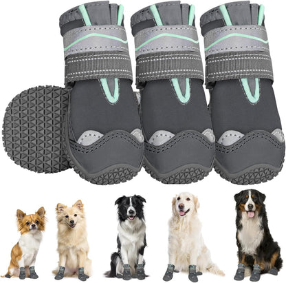 SlowTon Dog Shoes for Large Small Medium Dogs - Breathable Dog Boots for Summer Hot Pavement, Paw Protector for Outdoor Walking Winter Snow, Anti-Slip Rubber Dog Booties for Hardwood Floor (Green, 6)