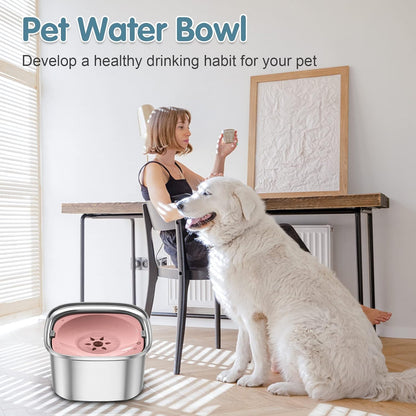 UPSKY 3L Dog Water Bowl 101oz Stainless Steel No Spill Large Capacity Dog Food Water Bowl Slow Water Feeder, Spill Proof Pet Water Dispenser Vehicle Carried Travel Water Bowl