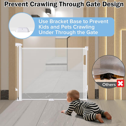 Retractable Baby Safety Gate, 33.8" Tall Extends to 55" Wide, Dual Lock, Adjustable Mounting, Extendable Pet Gate for Hallways, Stairs, Indoor & Outdoor（Black）