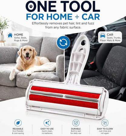 Reusable Pet Hair Remover Roller for Dogs & Cats, Self Cleaning Lint Roller, No Refills Needed for Couch, Furniture, Carpet, Clothes & Car