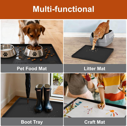 ukeetap Extra Thick Silicone Mat Waterproof with Raised Edge 19” x 12”, BPA Free Non-Slip Dog & Cat Food Mat, Feeding Mat for Food and Water Bowls, Spill Proof Mat to Protect Floors, Gray