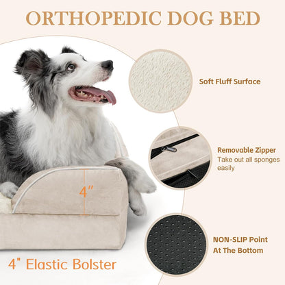 Comfort Expression Orthopedic Dog Bed for Extra Large Dogs 42x30 Inch, Waterproof Egg Crate Foam XL Pet Bed with Removable Bolsters, Dog Couch with Washable Cover & Non-Slip Bottom, Grey - Colors B
