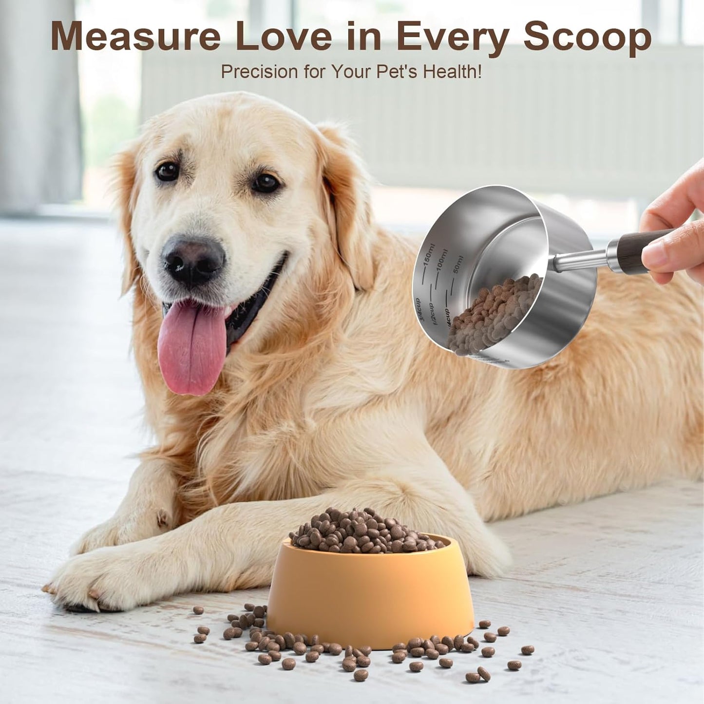 Dog-Cat Food-Scoop Measuring-Cup - 304 stainless steel material.1-Cup capacity. Precision scale measurements