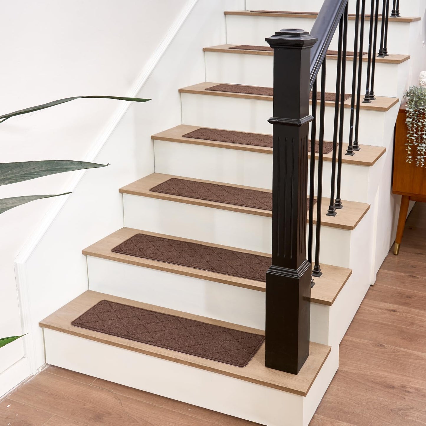 HITSLAM Stair Treads for Wooden Steps, 15 Pack 8 x 30 Inch Peel and Stick Carpet Stair Treads Non-Slip Indoor, Safe for Kids and Dogs, Stair Runners with Self-Adhesive Backing, Easy to Install, Brown
