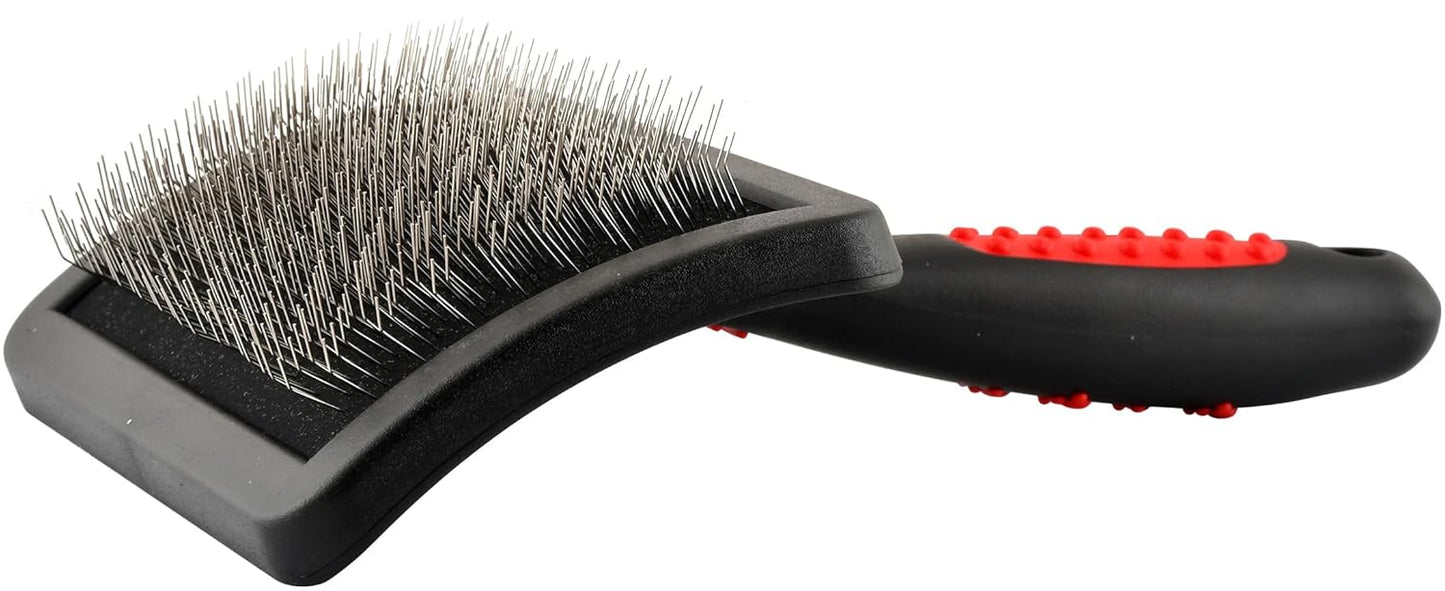 Jeffers Pet Dual Level Pin Universal Slicker Brush for Dogs, Cats & Small Pets - Curved Grooming Brush with Long & Short Pins for Shedding, Detangling, Finishing - Remove Mats & Dead Coat - Large