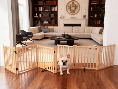 Wooden Dog Gate Indoor, 23" H Freestanding Dog Gates with Door, No-Painted Foldable Puppy Fence, Doggy Barrier for Doorway, Stairs- 4 Panels