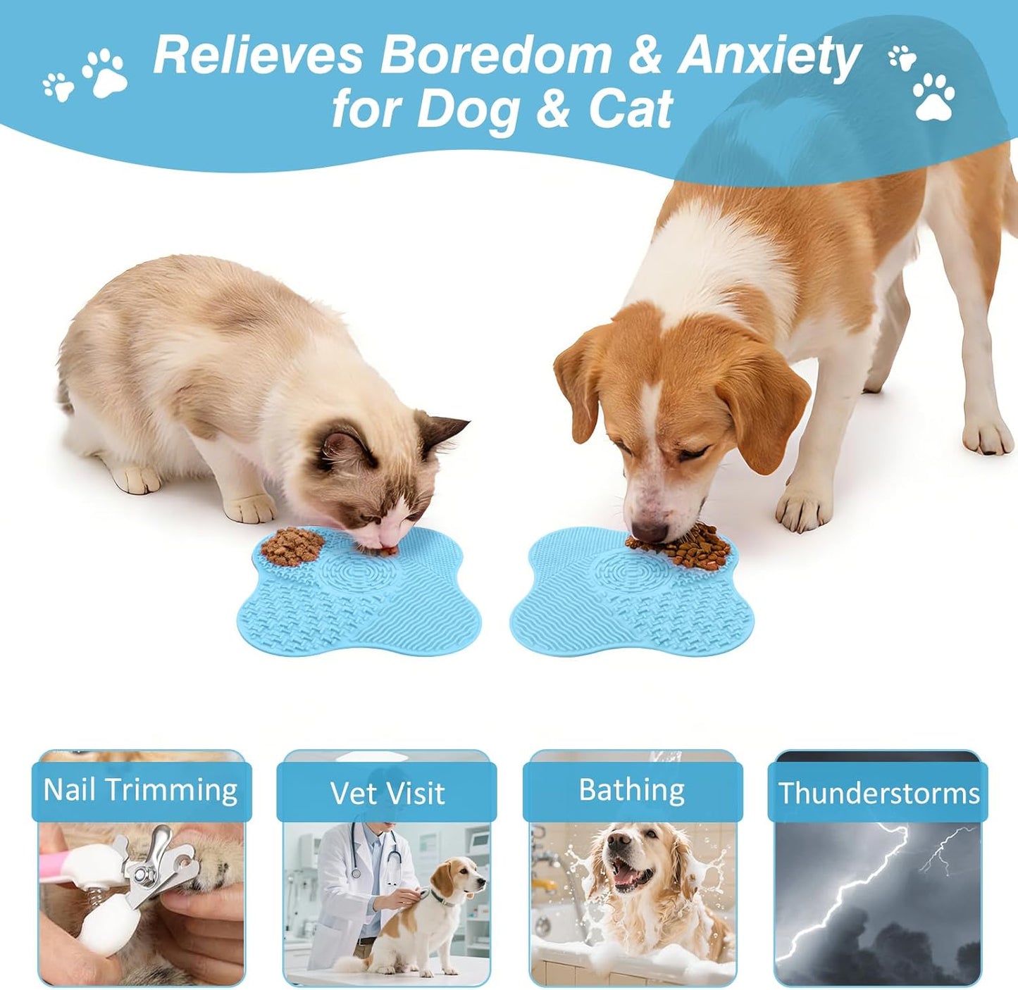 Lick Mat for Small Dogs with Suction Cups, Dog Lick Mat for Anxiety Relief, Slow Dog Feeder and Cat Licking Mat for Boredom Reducer, 1 Pack (Blue)
