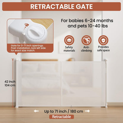 Upgrade Retractable Baby Gates Extra Wide (150" W x 42" H), 150 inch Reinforced Retractable Dog Gate to Prevent Crawling Through, Retractable Gate Outdoor/Indoor, Real One-Handed Operation, Black