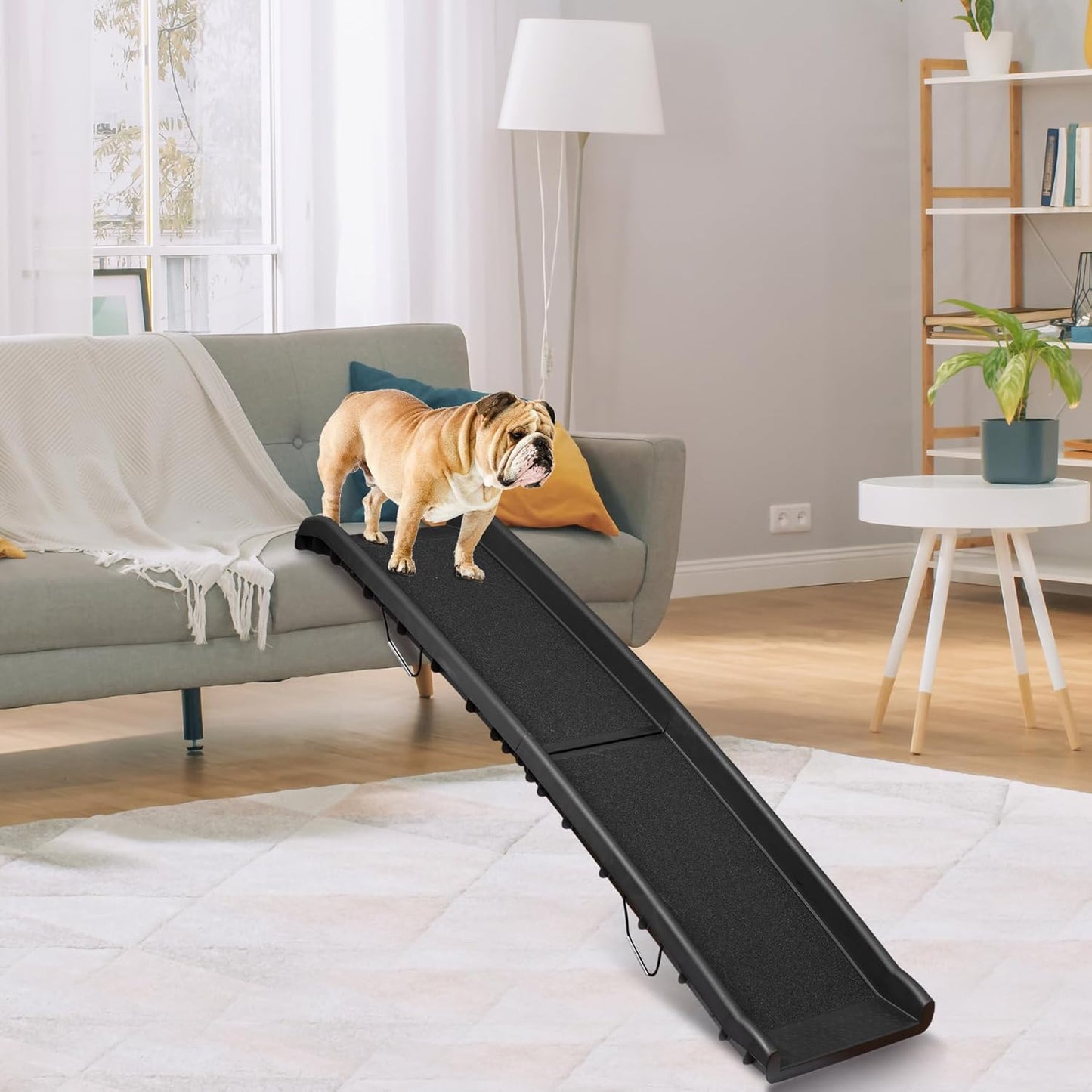 LEMY 61 Inch Folding Dog Ramp for Cars, Non-Slip Dog Pet Stairs, Step Ladder with Raised Siderails, Portable Pet Ramp for Large Dogs, Trucks, RVs