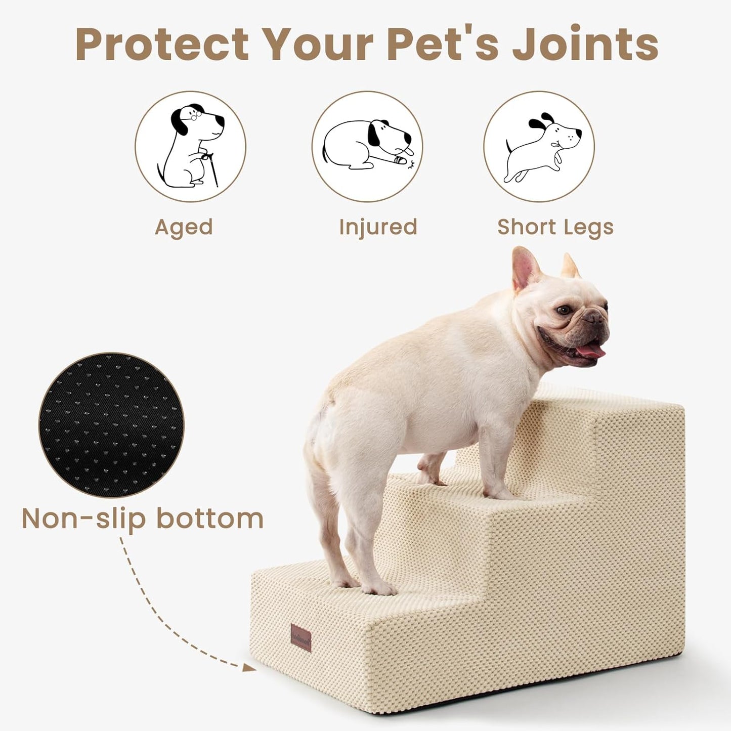 Aodisman Dog Stairs for Small Dogs, 3-Step Non-Slip Pet Stairs for Couch Sofa and Chair, Dog Bed Stairs for Puppy, Older Cat,Grey,13.6" H