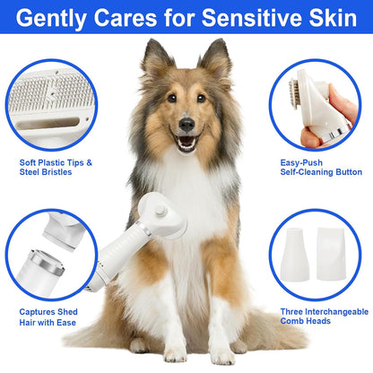 3-in-1 Pet Hair Dryer Brush for Dogs & Cats – Portable Blower & Slicker Brush, Adjustable Temperature, Overheat Protection