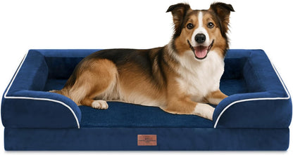 Comfort Expression Orthopedic Dog Bed for Extra Large Dogs 42x30 Inch, Waterproof Egg Crate Foam XL Pet Bed with Removable Bolsters, Dog Couch with Washable Cover & Non-Slip Bottom, Grey - Colors B