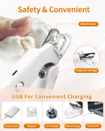 2-in-1 Cat Nail Clippers & Grinder with Light, Quiet Electric Dog Nail Trimmer with Safety Guard & Quick Sensor Prevent Overcutting, USB Rechargeable for Small Medium Large Pets