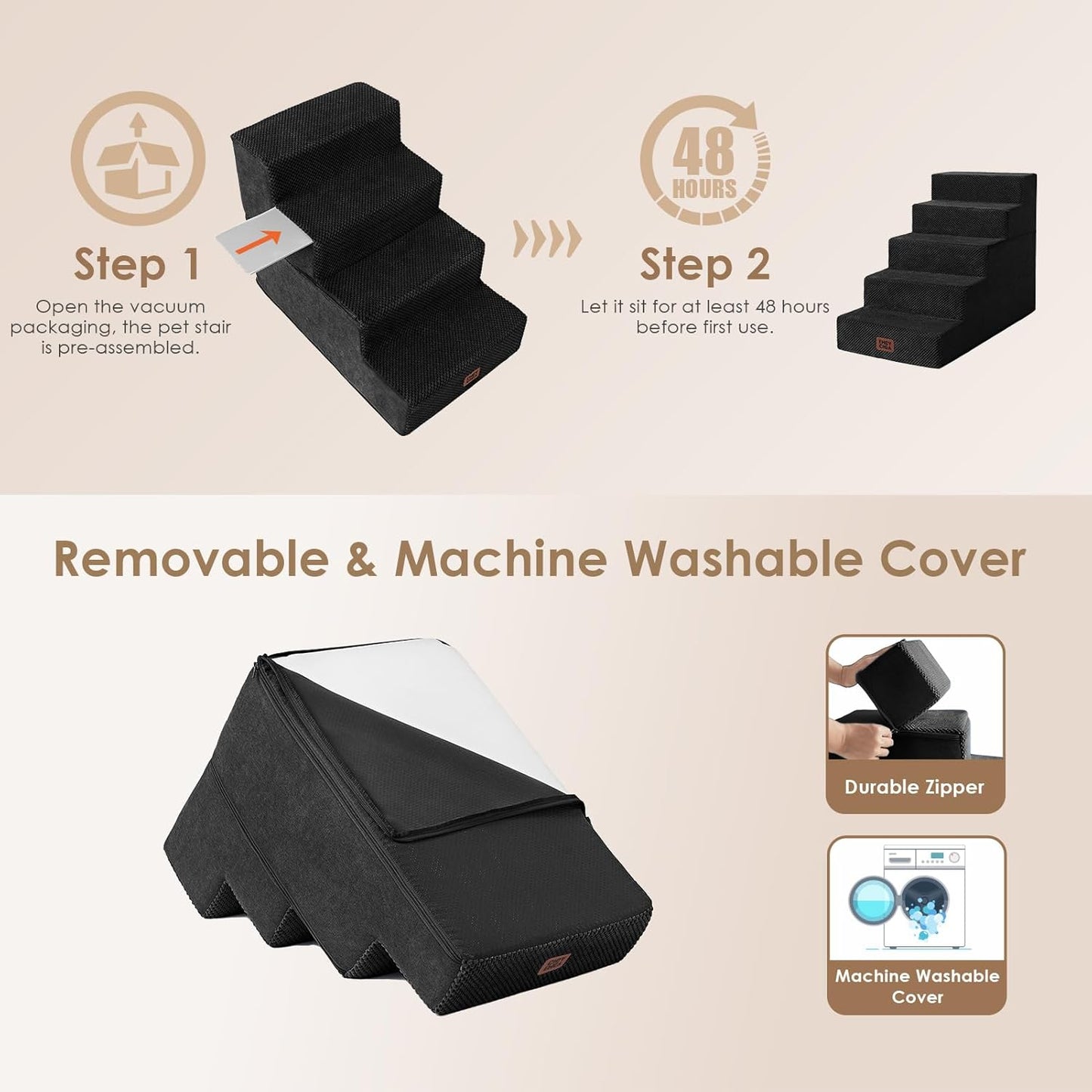 EHEYCIGA Dog Stairs for High Bed 22.5" H, 5-Step Dog Steps for Bed, Pet Steps for Small Dogs and Cats, Non-Slip Balanced Pet Ramp Indoor, Grey