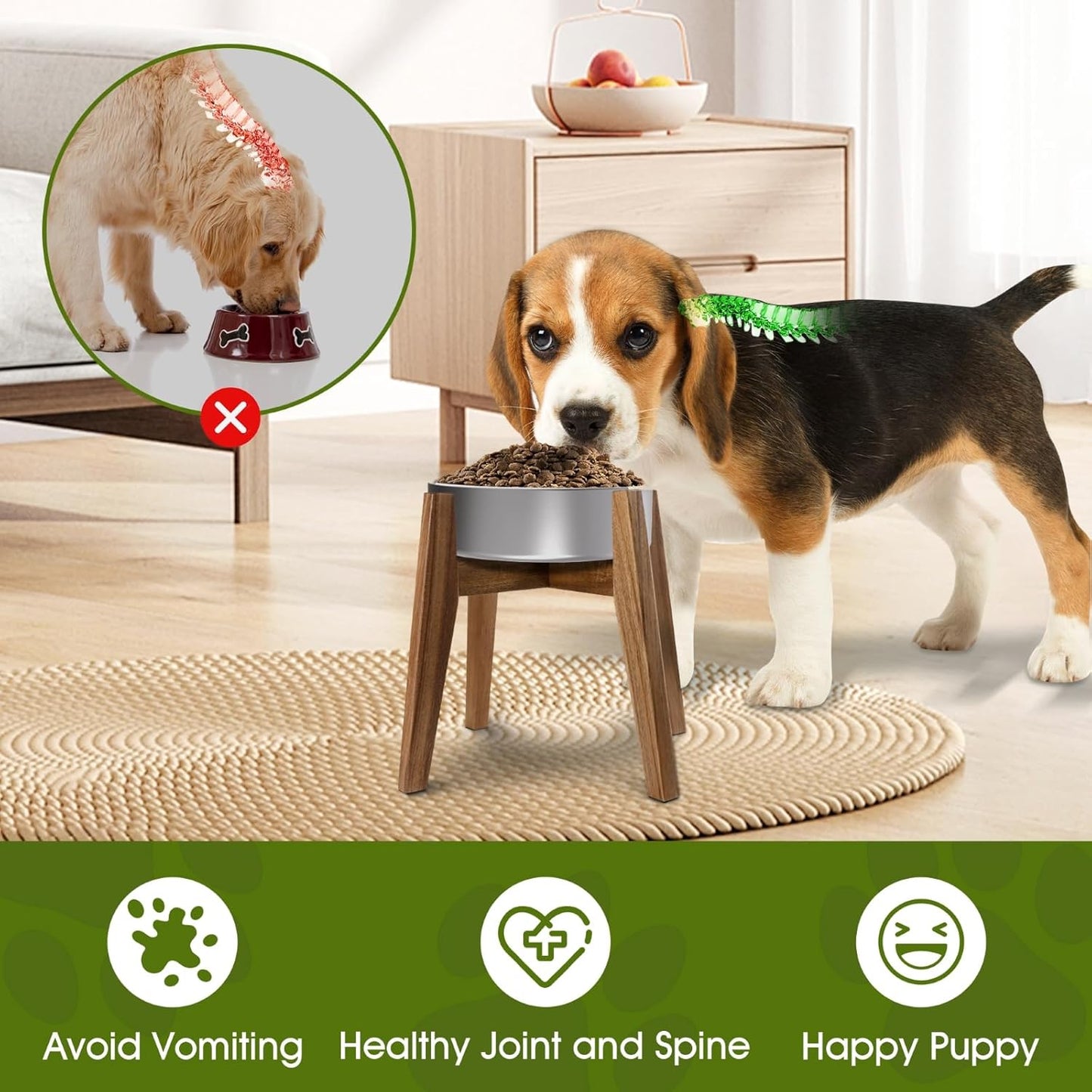 Elevated Dog Bowl Stand for Medium & Large Dogs, Fits Up to 9 inches diameter 64 oz Bowls Raised Dog Bowl Stand , Solid Acacia Wood Dog Bowl Holder, Single Elevated Dog Feeding Station (Stand Only)