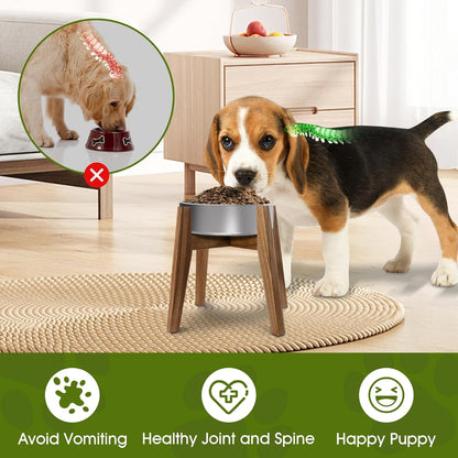 Elevated Dog Bowl Stand for Medium & Large Dogs, Fits Up to 9 inches diameter 64 oz Bowls Raised Dog Bowl Stand , Solid Acacia Wood Dog Bowl Holder, Single Elevated Dog Feeding Station (Stand Only)