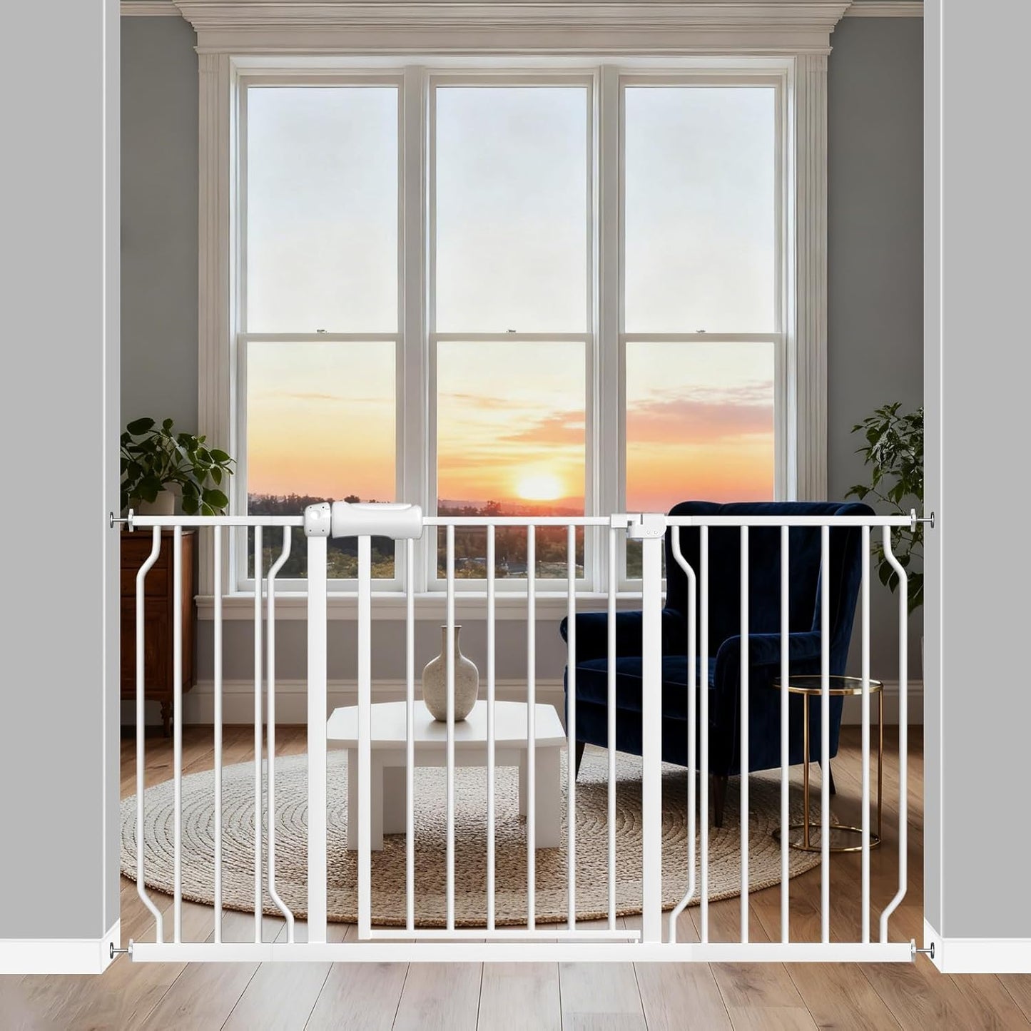 ALLAIBB Extra Wide Pressure Mounted Baby Gate Walk Through Child Kids Safety Toddler Tension White Long Large Pet Dog Gates with Extension for doorways Kitchen (57.48-62.20"/146-158cm, Black)