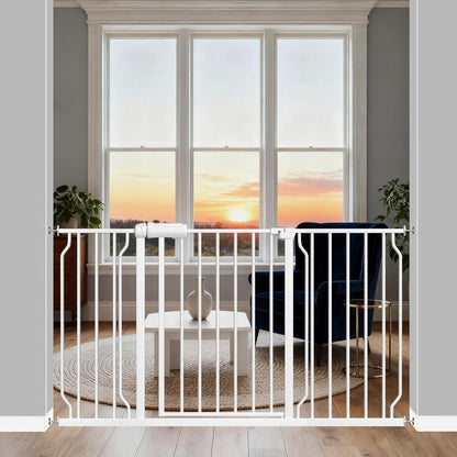 ALLAIBB Extra Wide Pressure Mounted Baby Gate Walk Through Child Kids Safety Toddler Tension White Long Large Pet Dog Gates with Extension for doorways Kitchen (57.48-62.20"/146-158cm, Black)