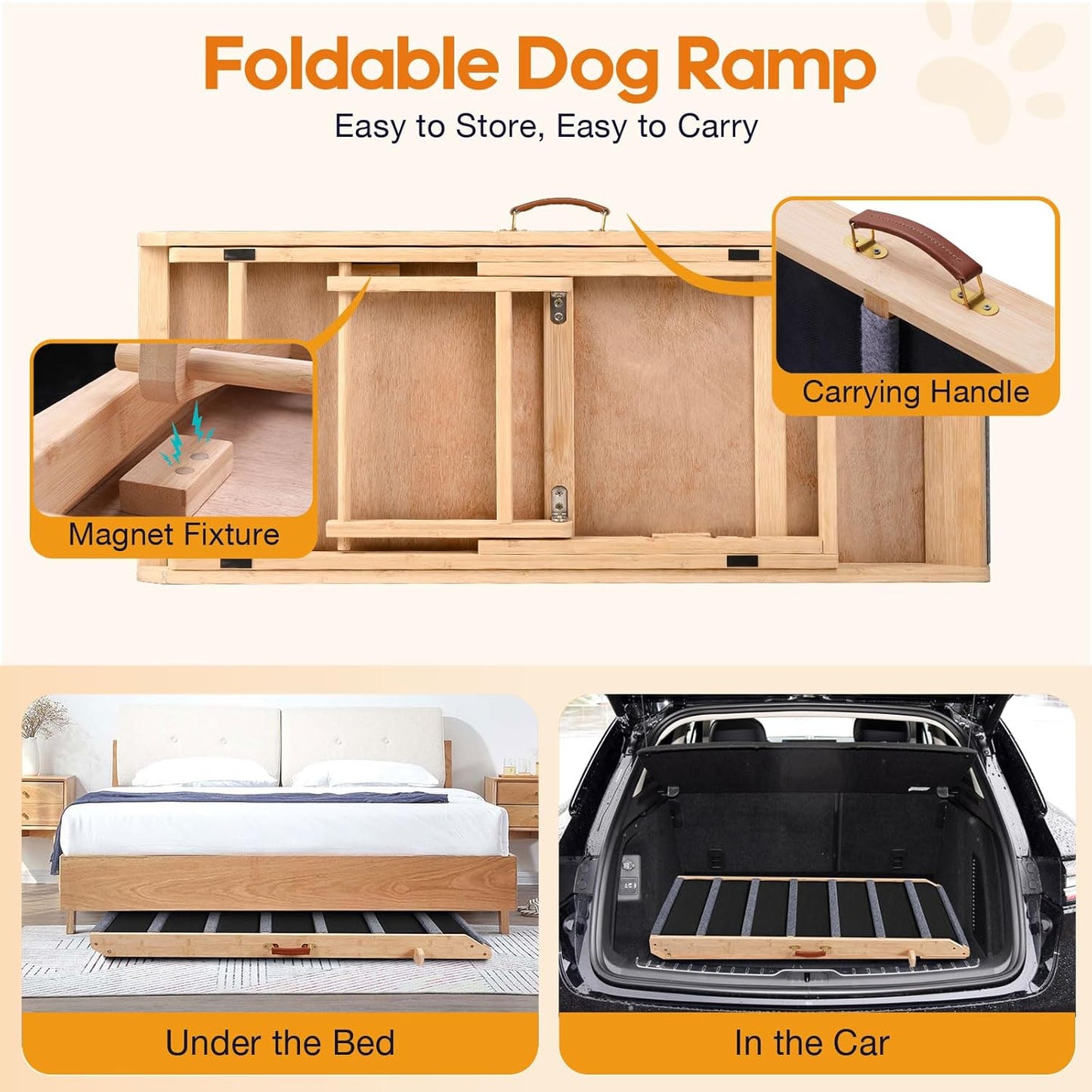 Dog Ramp for Bed - Extra Wide 17’’, Non-Slip Rubber Surface Excellent Traction, Pet Ramp for Small Large Dogs to Get on High Couch Car, Hold up to 200lb, Adjustable, Foldable
