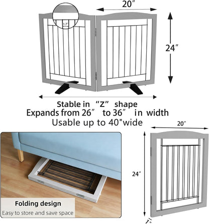 ZJSF Freestanding Dog Fence Indoor, Foldable Dog Gate for Doorways, Stairs or Hallways, Sturdy Wood Extra Wide Pet Gate with Support Feet for The House, White, 24 "Height-3 Panels