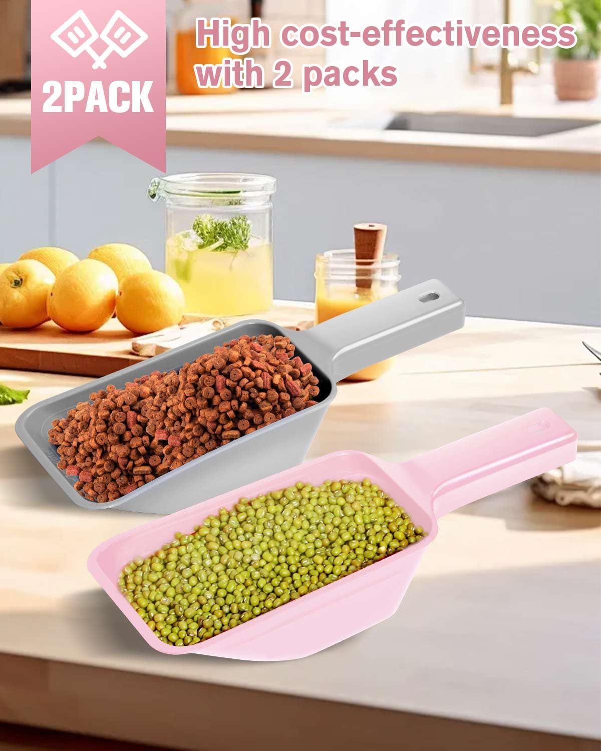2 Cup Dog Food Scoop(2 Pack), Plastic Pet Food Scoop with Measuring Lines for Accurate Pet Food Portions,Dishwasher Safe (Black)