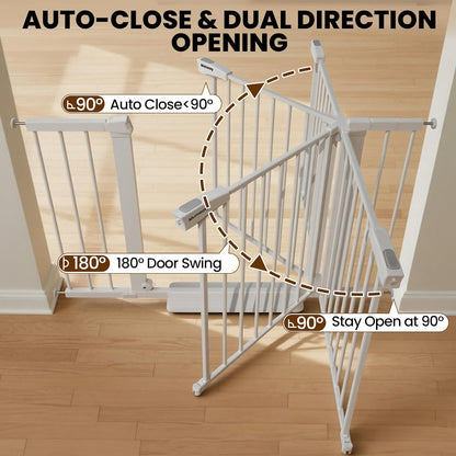 Mumeasy 29.7-46" Baby Gate for Stairs, Pressure Mounted Dog Gate for Doorways, Auto Close Walk Through Pet Gate Indoor, Extra Wide Metal Child Safety Gate, Mom's Choice Awards Winner, Black