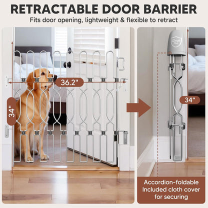 Snagle Paw Extra Tall Metal Retractable Door Barrier, 28.4" Wide 35" Tall Safety Dog Gate for Front Door,Easy Install Retractable Pet Gate for Recreational Vehicle,Doorways