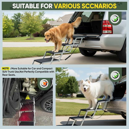 Sakerplus Dog Ramps for Car, 17.7inch Wide Foldable Dog Stairs with Non Slip Surface, Portable Pet Steps for SUV, High Beds, Truck, Support Up to 200lb, 5 Steps