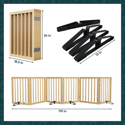 Freestanding Dog Gates Indoor, 3-Panel Pet Gates with 2 Metal Stands and 360° Hinge, 24" H Foldable Dog Gate for Stairs, Doorway, Kitchen, Expands Up to 55" Fully Assembled - Black Walnut