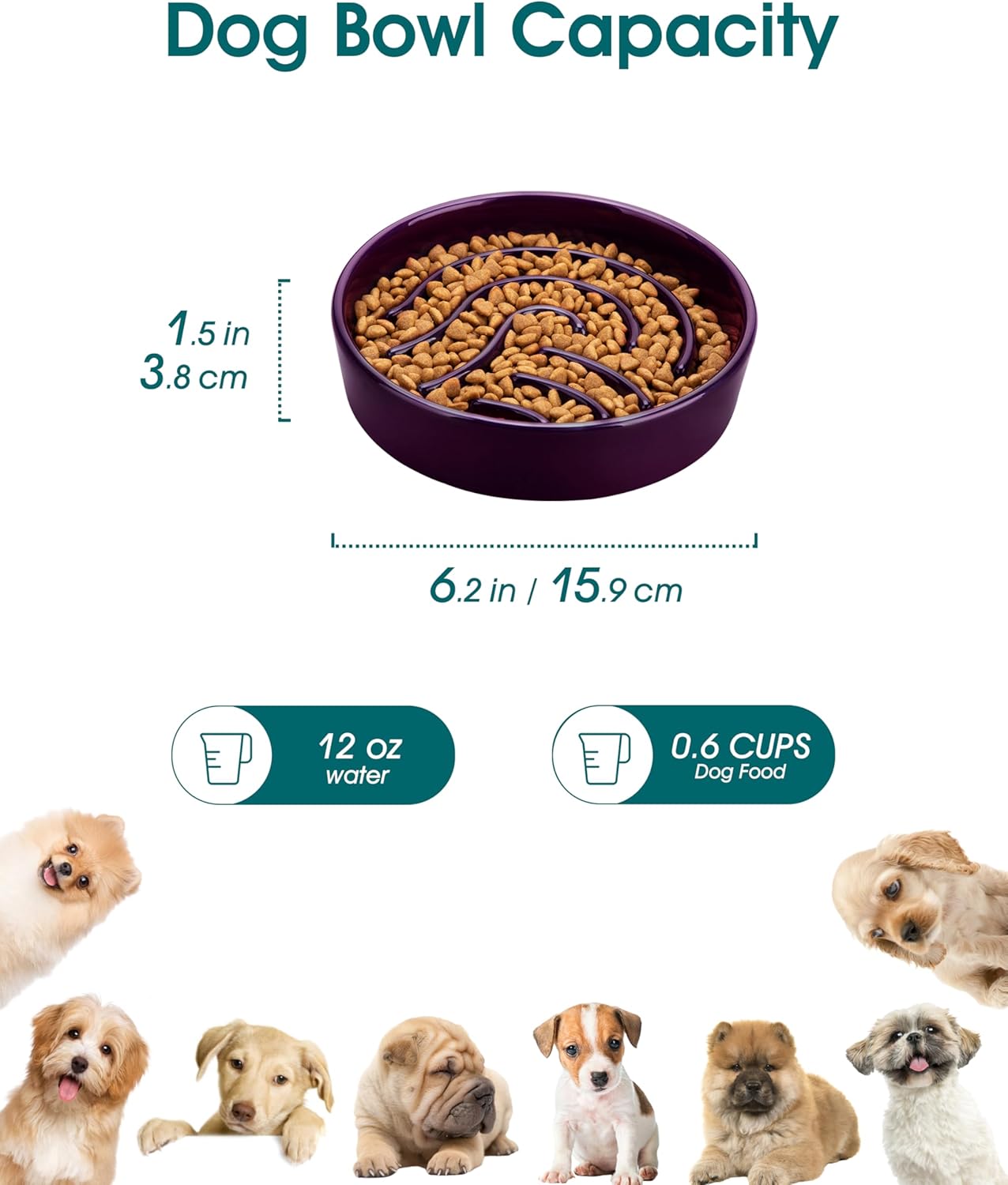 vancasso Slow Feeder Dog Bowl, 1.5 Cup Ceramic Slow Feeding Food Dish for Small and Medium Breed, Puzzle Dog Food Bowl for Fast Eater, Pink
