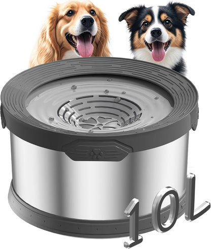 6.5L Dog Water Bowl No Spill 1.6 Gallon Stainless Steel Water Bowl for Dogs 220oz Large Capacity No Splash Slow Drinking Feeder with Anti-Slip Mat for Messy Drinkers 6.5L+2 Filters
