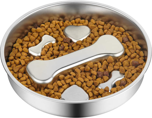 Novery Slow Feeder Dog Bowl - 2 Cups Stainless Steel Dog Slow Feeder Food Bowl, Metal Non-Slip Lick Plate,Puppy or Cat Food Holder,Pet Supplies,Puzzle Maze Dish for Medium Sized Breeds
