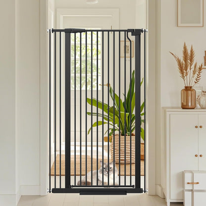 51.18" Extra Tall Cat Gate for Doorway,29.5"- 48.4" Wide Auto Close Tall Pet Gate No Drilling Pressure Mounted for Hallway Kitchen,Black